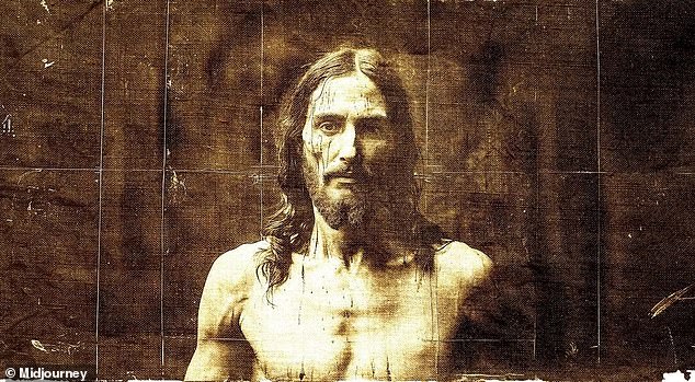 This means that the Shroud of Turin was really a piece of medieval art, rather than a relic capturing the face of Jesus shortly after his death. Pictured: An AI reconstruction of the face depicted by the Shroud of Turin