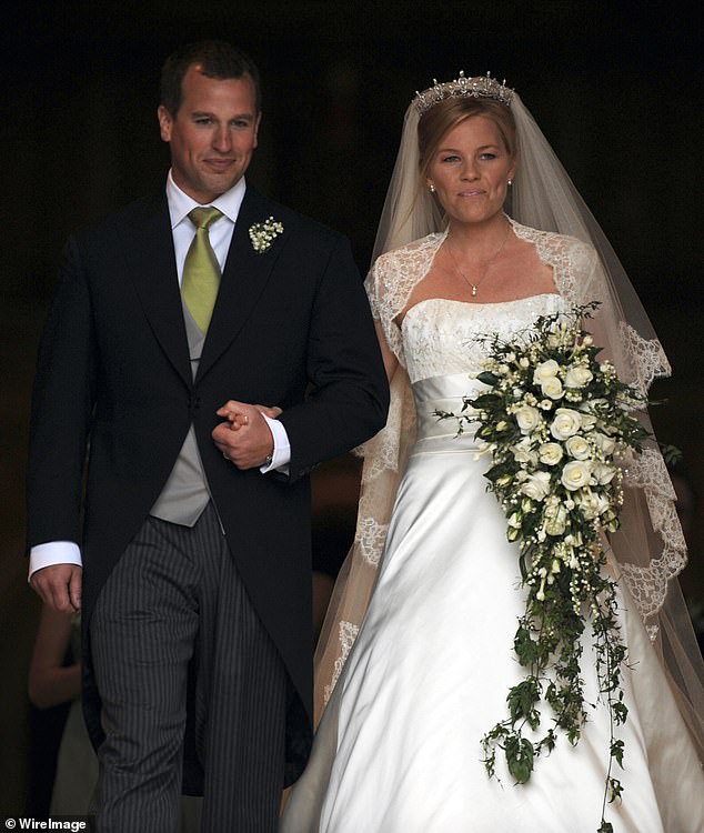 Peter and Autumn Phillips on their wedding day at St George's Chapel in Windsor on May 17, 2008