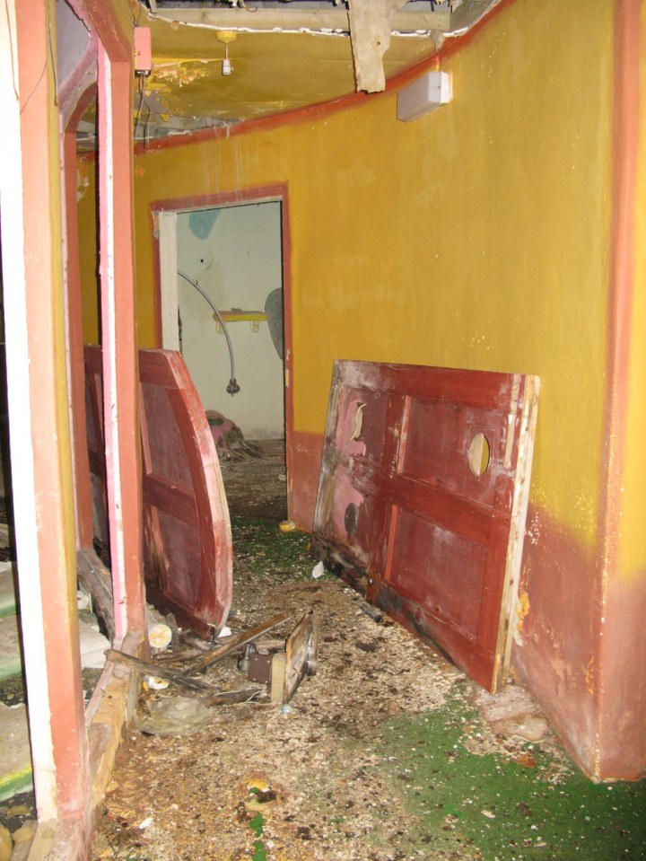 Remains of Mr. Blobby's house at a closed theme park.
