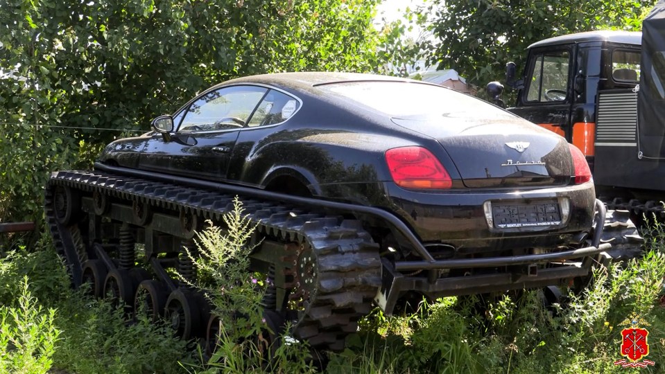 Bentley Continental GT on caterpillar tracks.