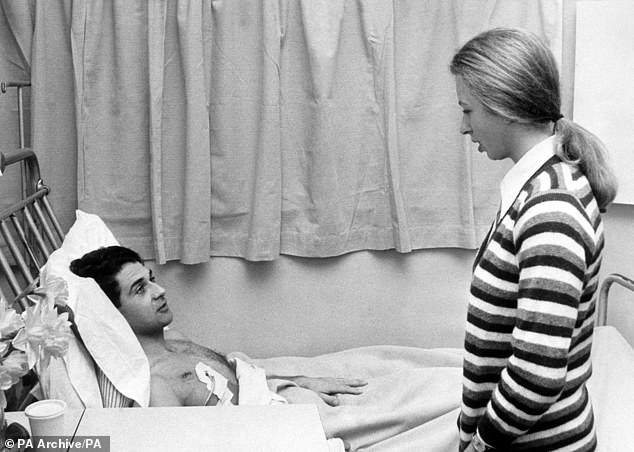 Princess Anne visiting her wounded bodyguard, James Beaton, in hospital after the attack