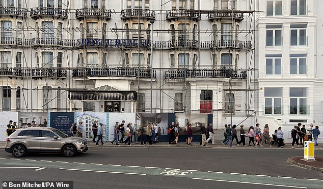 SOUTHSEA: Protesters gather outside the Royal Beach Hotel in Southsea, which is currently undergoing building work to turn it into housing