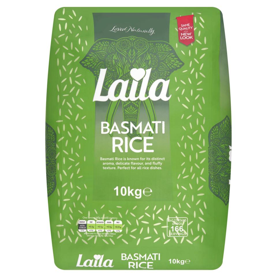 10kg bag of Laila Basmati rice.