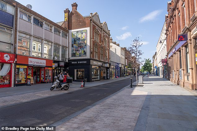 In Bedford, pictured, the only businesses which seem to be doing a decent trade are vape stores, takeaways and a large Wetherspoons pub, The Pilgrim's Progress, where you can buy a pint of Ruddles Best for the bargain price of £1.79