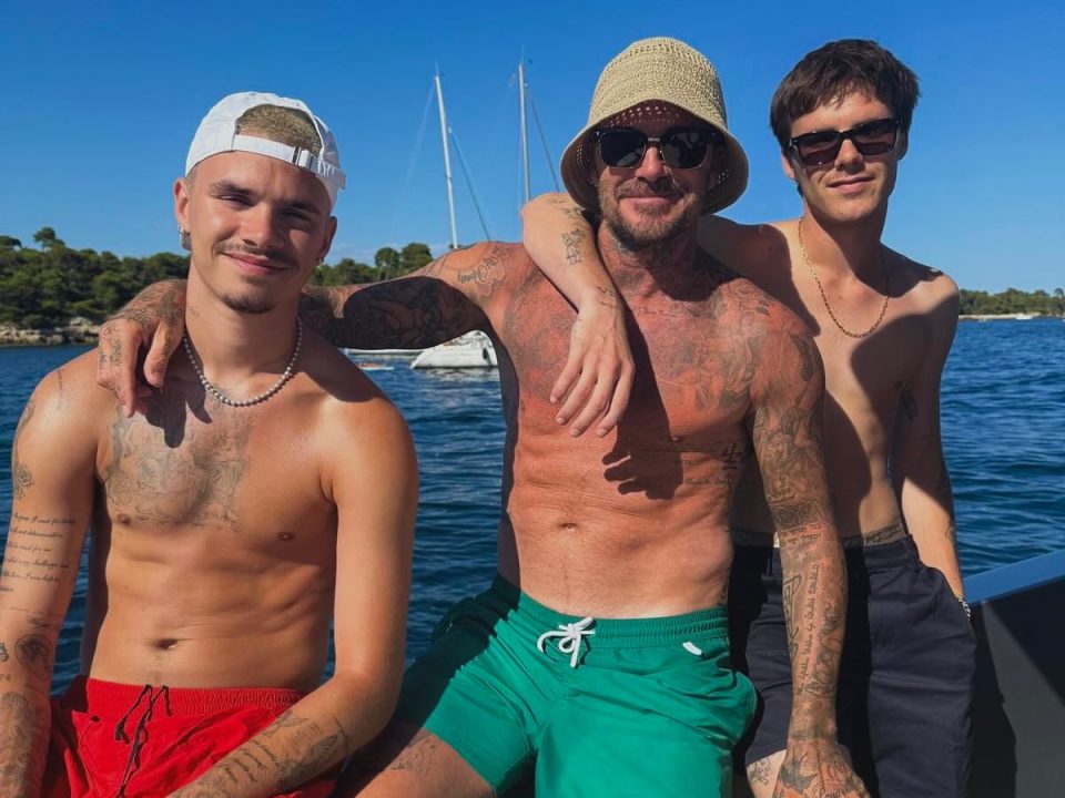David Beckham with his sons Cruz and Romeo.