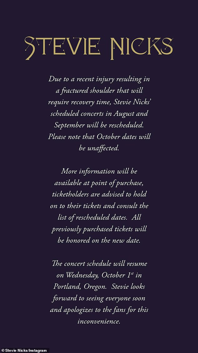 Although the announcement noted that she was still cleared for her previously announced shows in October, its somber tone spooked some fans who briefly feared for the worst