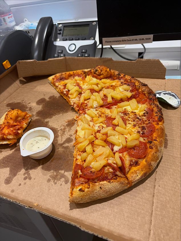 The TV personality, who was seen with a cannula in his arm, looked in good spirits as he posed in front of the pizza before sharing other images of the Italian dish
