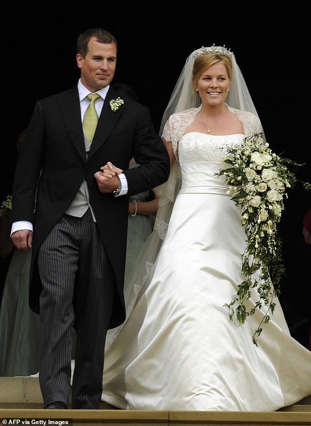 Peter Phillips is pictured with his ex-wife Autumn Kelly during their wedding in 2008 at St George's Chapel