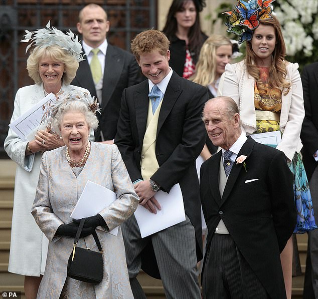Prince Harry attended Peter Phillips' first wedding in 2008 to Autumn Kelly and is seen pictured smiling in pictures alongside his grandparents, the late Queen and Prince Philip