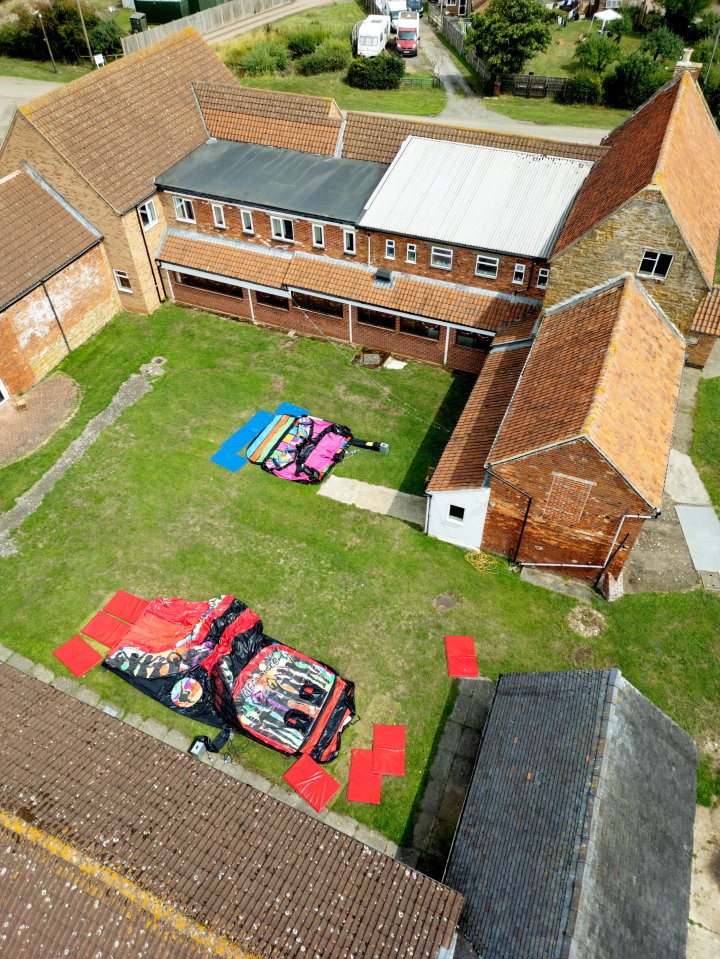 Aerial view of Stathern Lodge, an emergency triage center set up in the grounds following a poisoning incident.