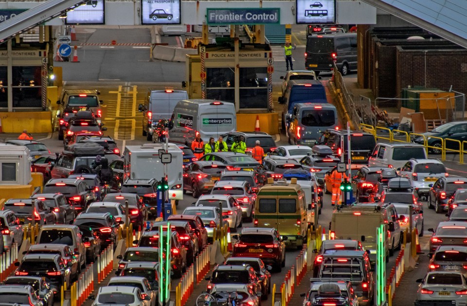 Traffic jam at the Port of Dover due to border control checks.