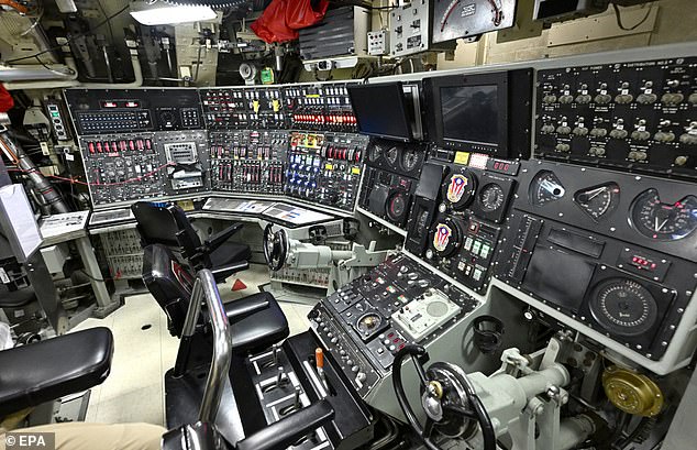 The control station is seen aboard the USS Ohio, the first Ohio-class submarine