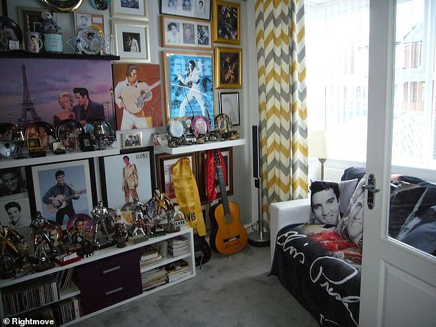 The shrine has all things Elvis-related, including mini figurines, posters, ceramic plates and even guitars