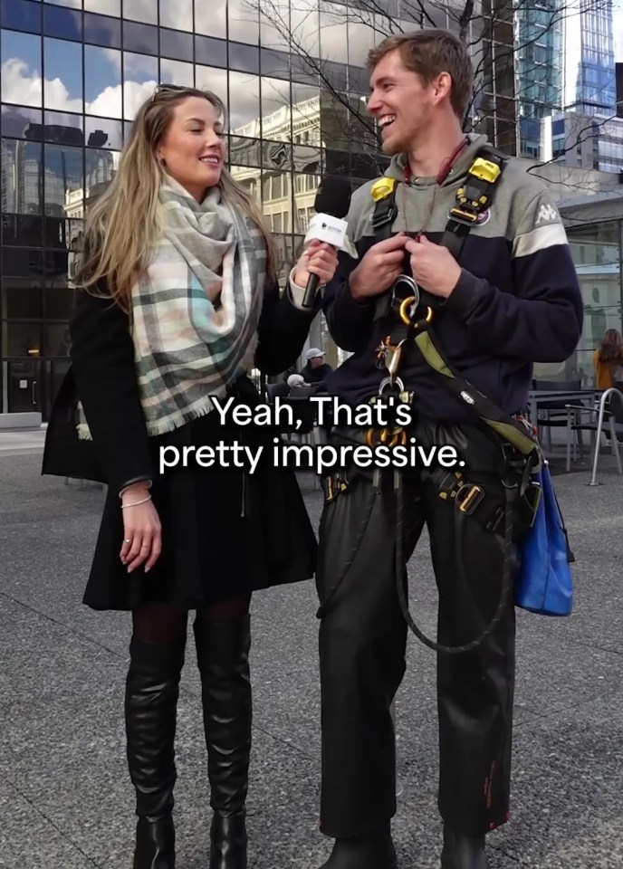 a man and a woman are standing next to each other and the woman says " yeah that 's pretty impressive "