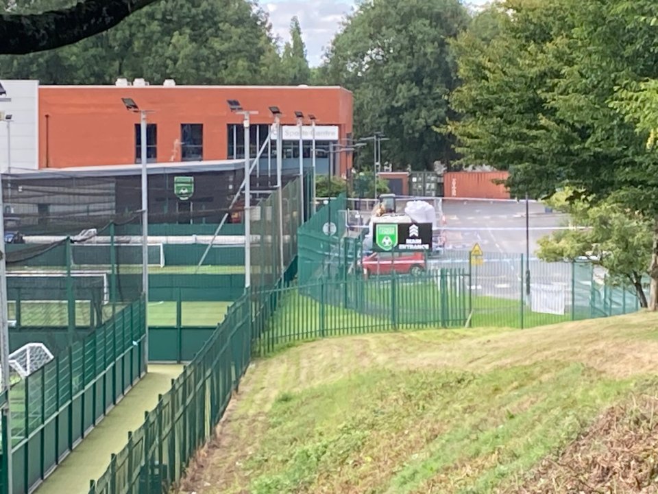 Crime scene at a sports facility.