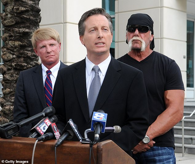 Hogan sued Gawker, the publication who released the sex tape, and eventually agreed to a $31million (£23.4m) settlement (pictured with his lawyers in 2012)