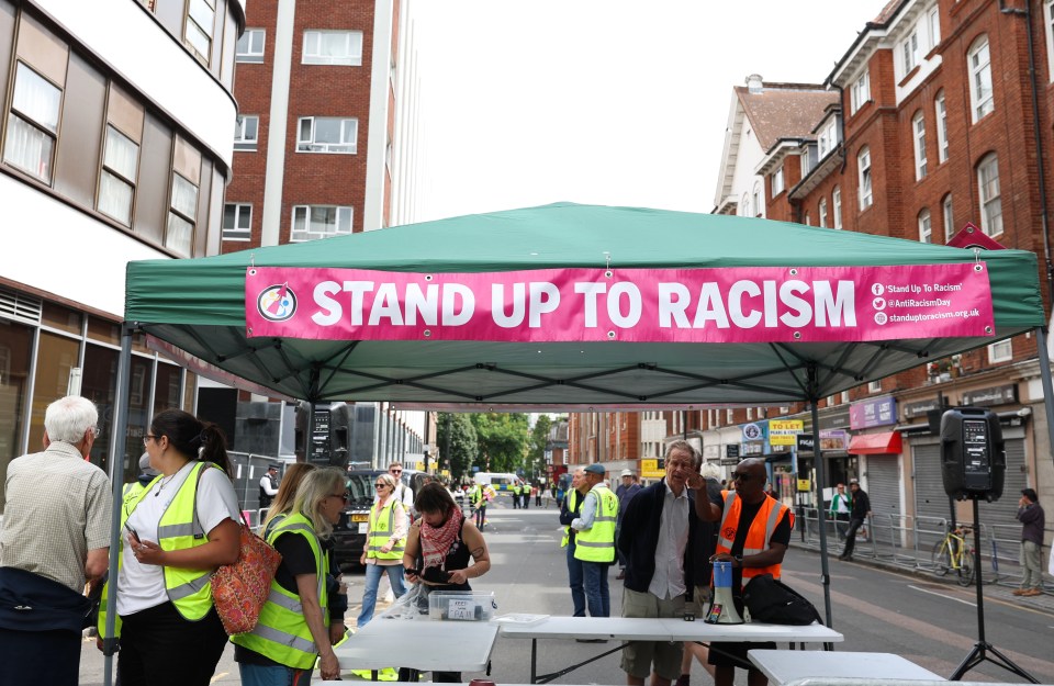 Counter-protesters at a "Stand Up To Racism" demonstration in London.