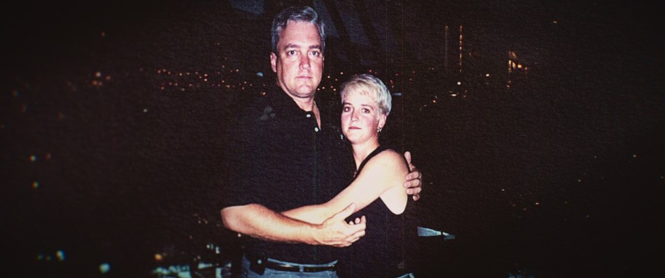 Photo of Amy Bradley and her father embracing.