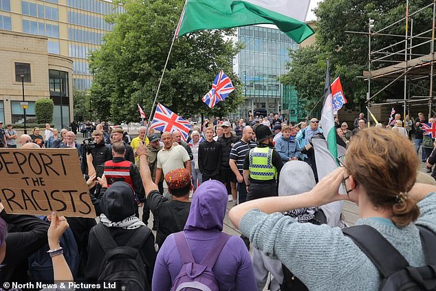 Both sets of protesters got close together as they made their feelings known at the demonstration