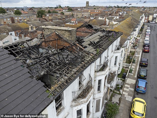 The roof of the Victory Hotel after firefighters fought to put out a blaze in 2023. Eight weeks before the fire, the empty hotel was found to have been used as a cannabis farm