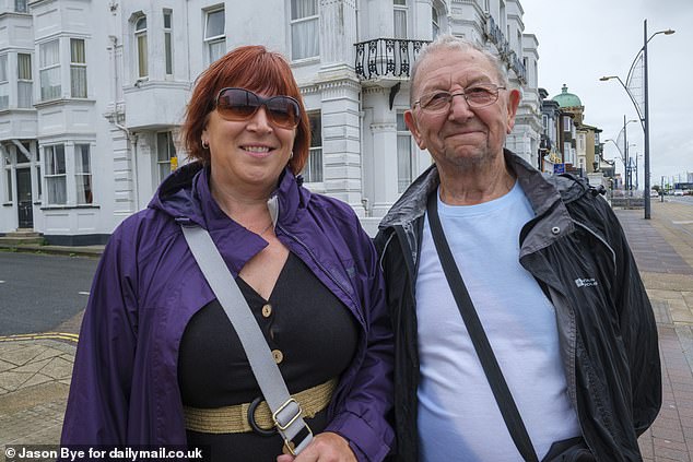 Tracy Crowther, 56, was visiting the seaside town with her father Malcolm Crowther. Tracy said she wanted to visit because they would go there when she was a kid, but admitted the town was looking 'run-down' and a 'bit tired'