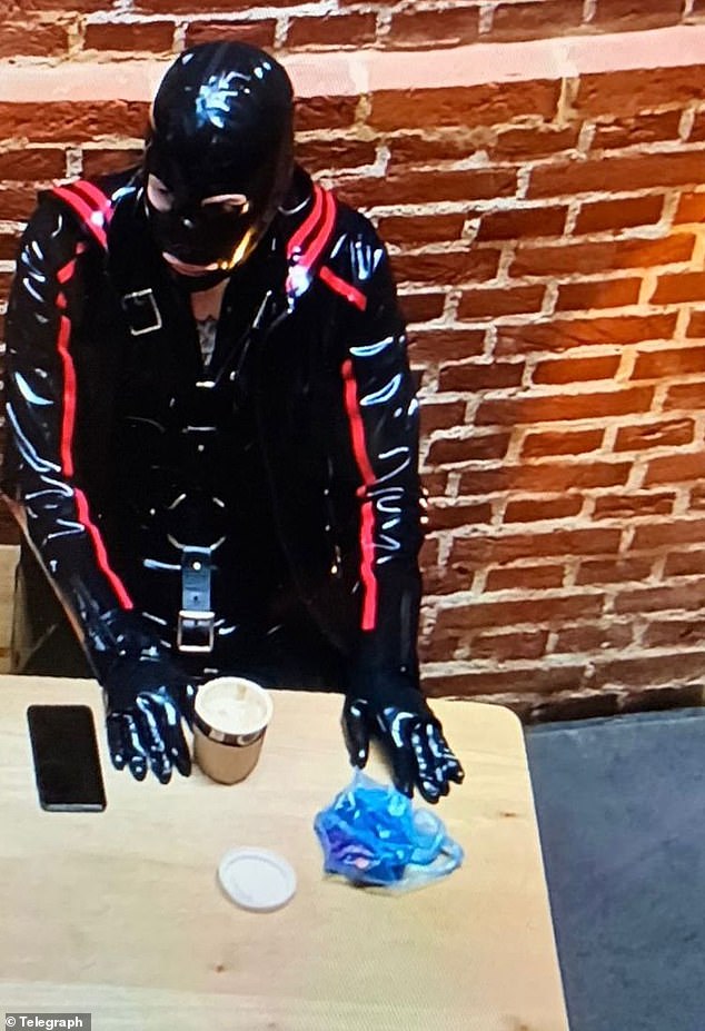Theatre-goers at London's iconic Shakespeare Globe were also left shocked after a man dressed in a gimp suit (pictured) attended a showing of The Comedy of Errors in May 2023