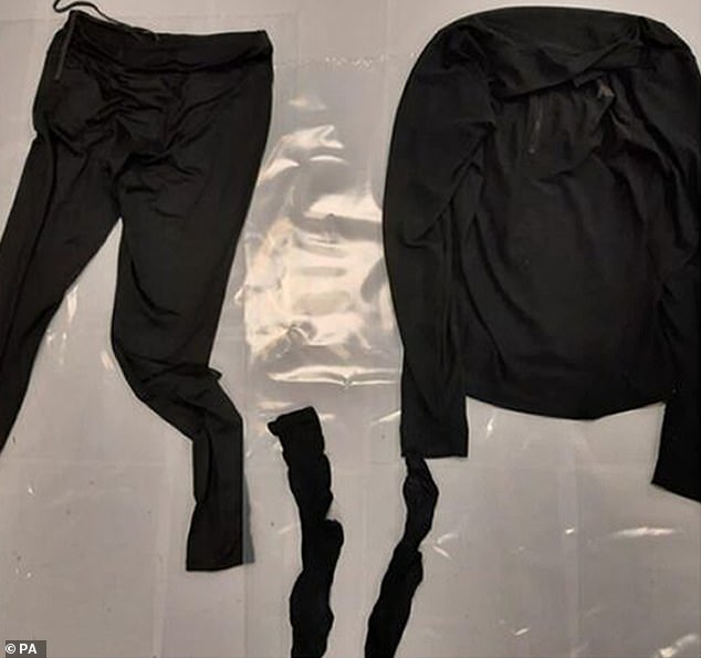 Pictured: clothing recovered from Hunt's home by officers. Lawrence Wilcox, representing Avon and Somerset Police, told the hearing that Hunt had been linked to 25 incidents in total