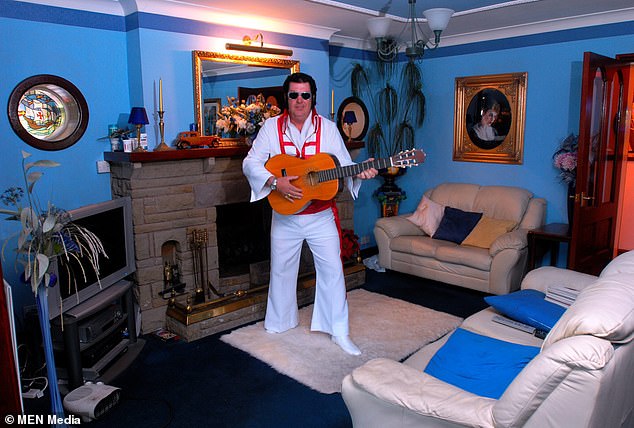 Pictured: John in full Elvis regalia at his mini-Graceland home in 2008