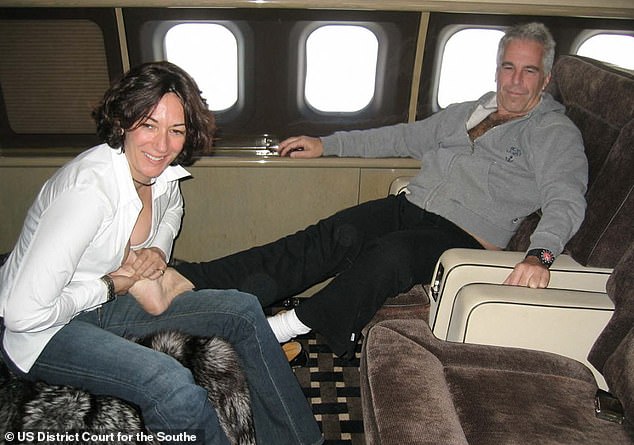 Pictured: Ghislaine Maxwell massages Jeffrey Epstein's foot while on a private jet