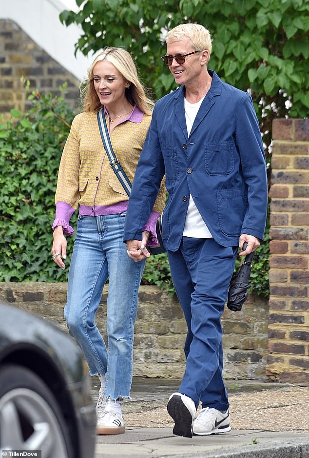 The couple were all smiles as Hegarty sported his new fresh peroxide blond makeover to match Ferne
