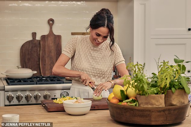 The duchess is currently negotiating a new multi-million-pound deal with Netflix to replace her previous £73million package, with the global streaming giant promising to focus on the As Ever brand and her television series With Love, Meghan (pictured)