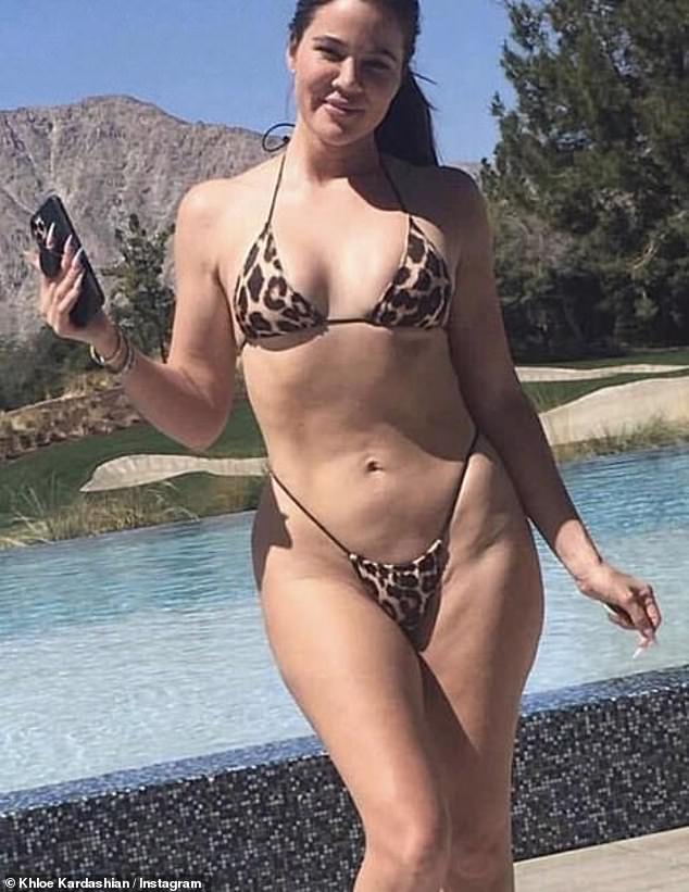 This leaked photo caught the American TV personality unedited, without makeup and modelling a leopard print swimsuit while posing beside an outdoor pool - all very innocent, but there's a reason why her family wanted all trace of it gone from the internet