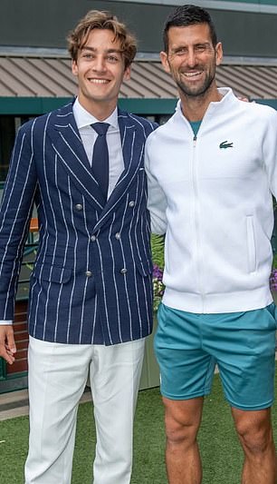 Russell poses with Novak Djokovic at Wimbledon