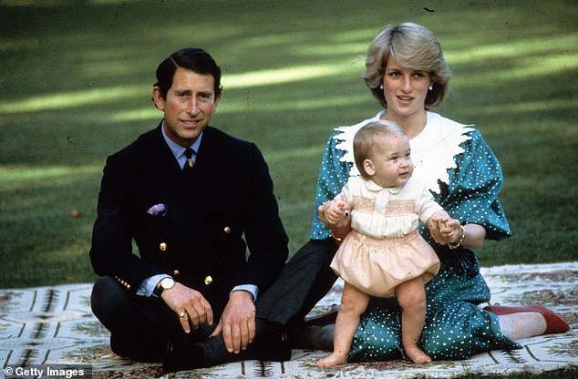 Charles and Diana pose with William outside Government House in Auckland, New Zealand, during the Royal Tour in April 1983