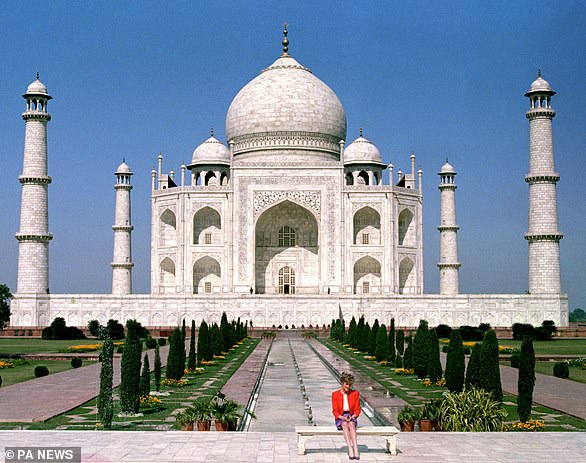 Diana was pictured alone outside of the Taj Mahal, during her and Charles' tour of India. The Prince left her alone while he attended a business meeting