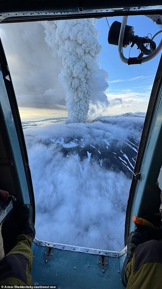 Pilots circling the area were warned of flight dangers with a red aviation alert following the eruption in eastern Russia