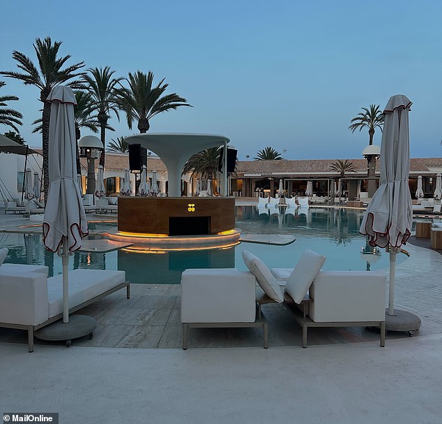 Playa Pacha is the luxury pool area, equipped with a DJ, where guests can spend their days sunbathing while sipping on signature cocktails and tucking into Mediterranean bites