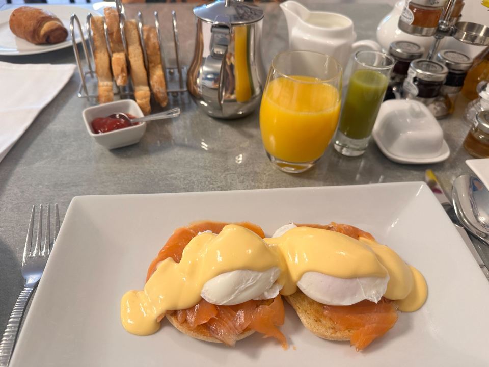 Eggs Benedict with smoked salmon.