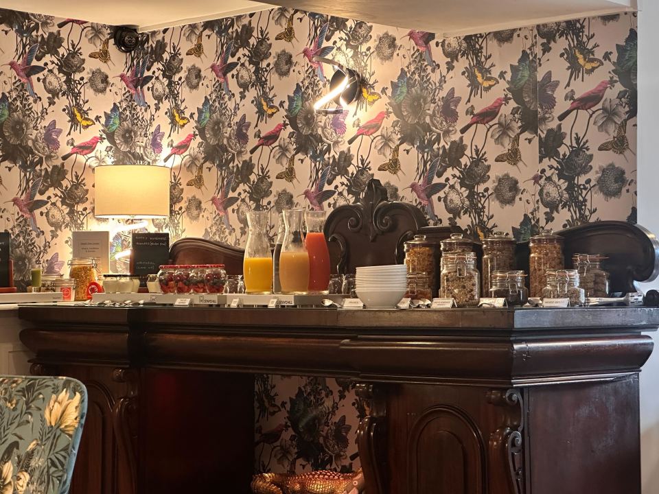 Breakfast buffet at a B&B.