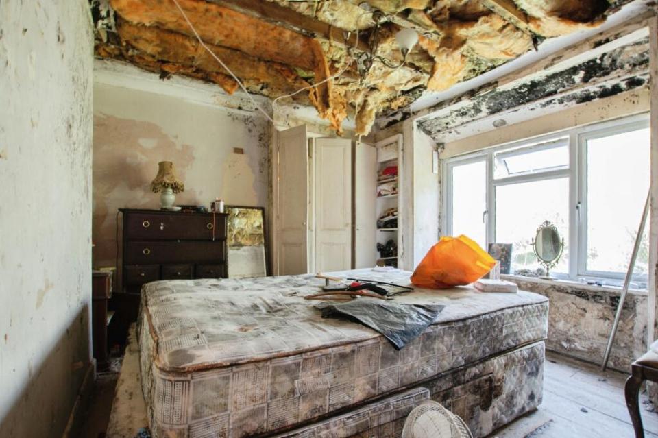 A mold-infested bedroom in a house for sale.