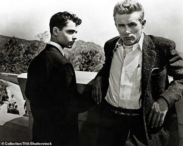 The 1977 detectives initially linked the murder to the stabbing of Rebel Without a Cause icon Sal Mineo (left with James Dean in 1955), which took place in the same neighborhood exactly one year earlier - and DuVall believes this focus allowed the real killer to slip away