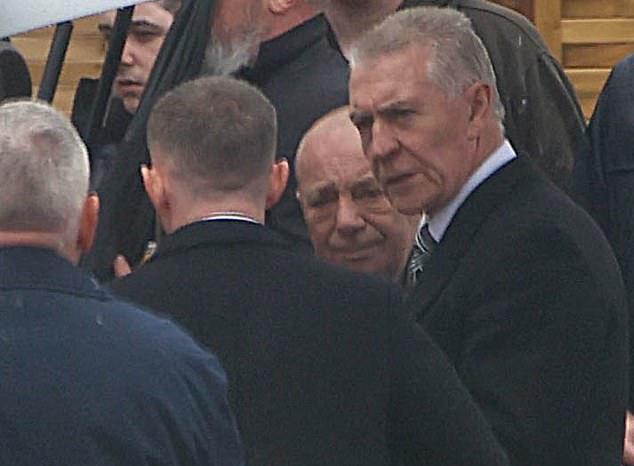 Mob godfather Eddie Lyons Sr, 67, (second from right) at his son's funeral in Glasgow on July 4