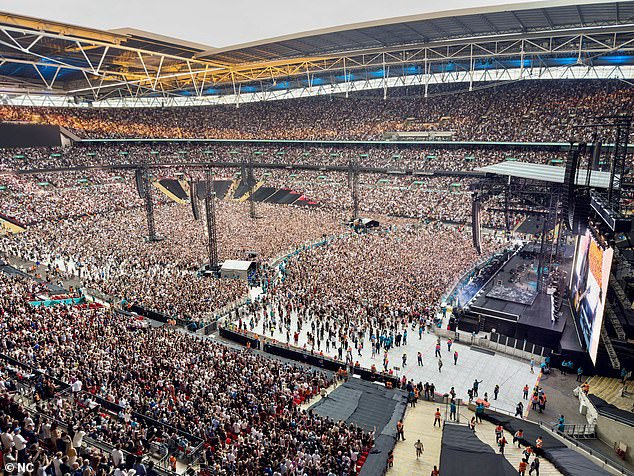 The first night of Oasis performing at Wembley Stadium on July 25 which was watched by an estimated 90,000 fans