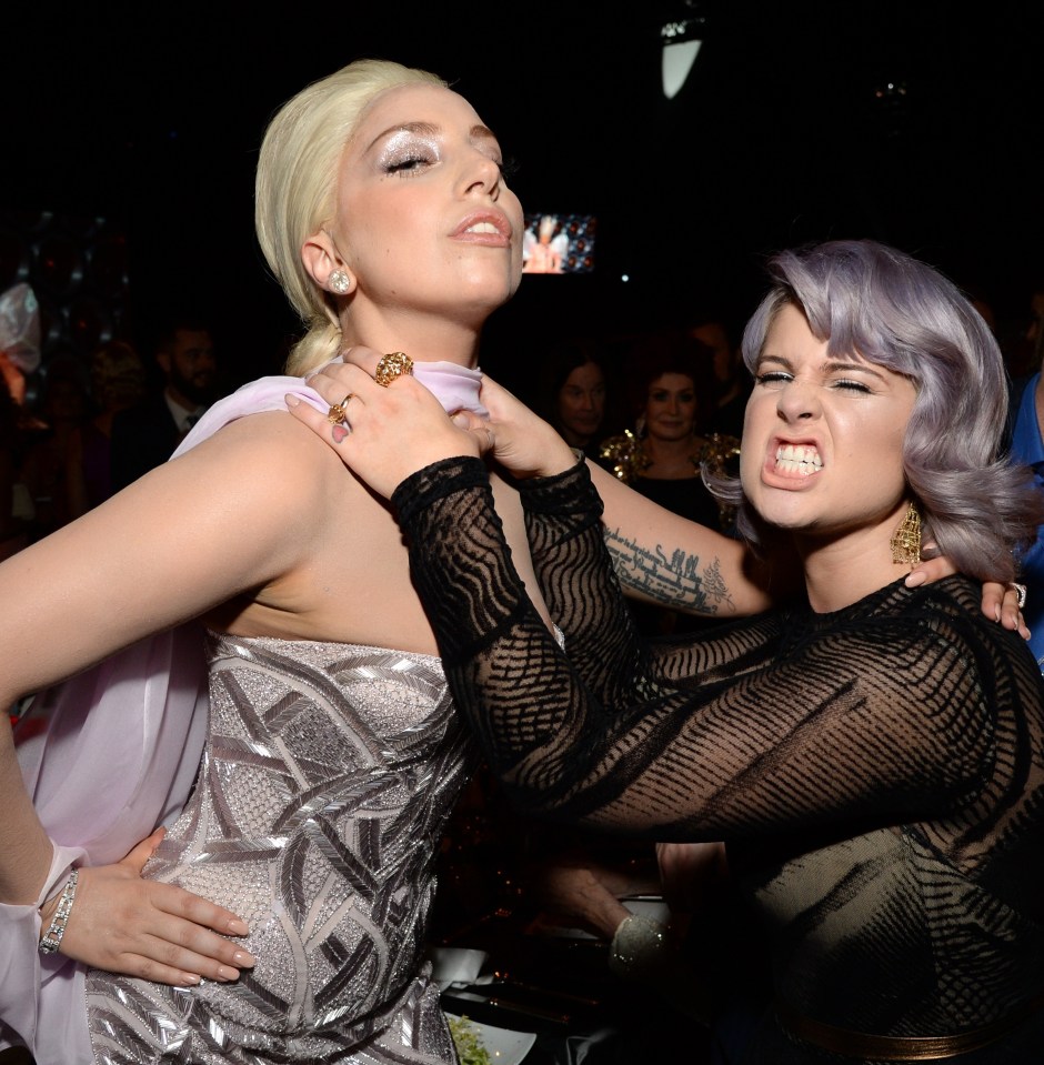 Lady Gaga, Kelly Osbourne, and Elton John at the Elton John AIDS Foundation Academy Awards Viewing Party.
