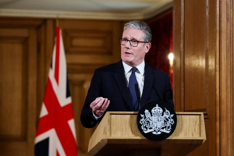 Keir Starmer giving a speech at 10 Downing Street.