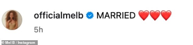 Mel B shared a glimpse of her quirky 'just married' outfit following her lavish wedding day