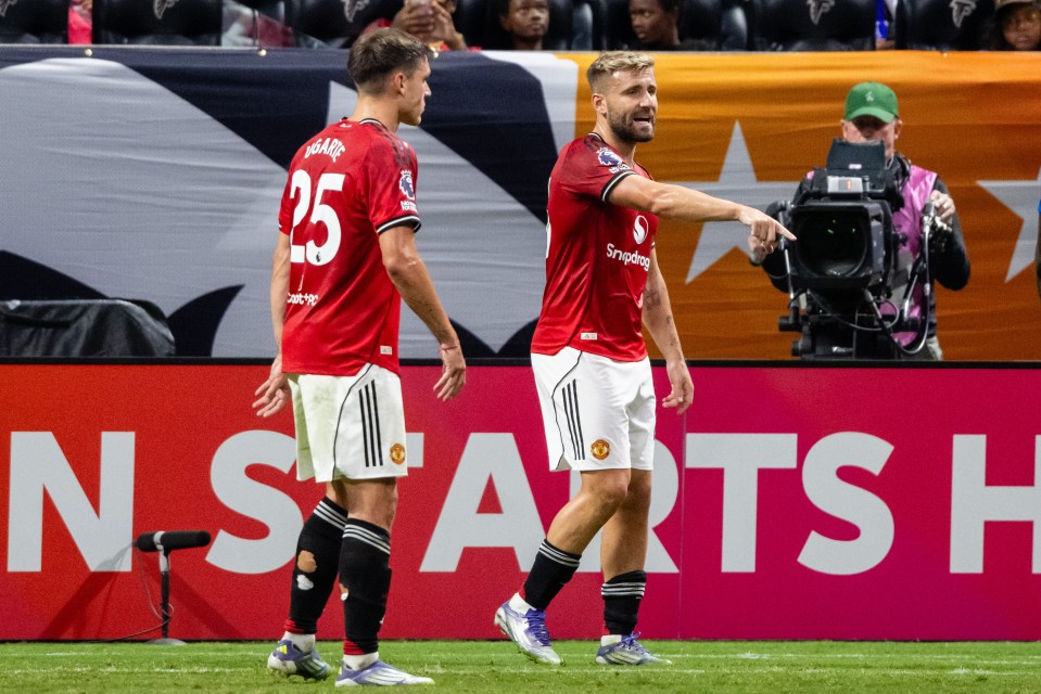 Luke Shaw of Manchester United reacts during a soccer match.