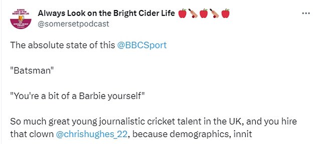 Cricket fans flocked to Twitter to blast the Love Island star for his awkward remark