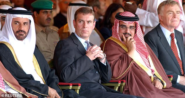 Much of his time was spent in the Middle East, Prince Andrew at the Bahrain Gran Prix in 2004