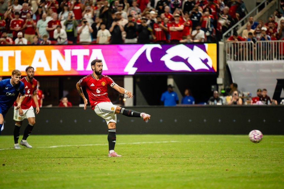 Bruno Fernandes of Manchester United taking a penalty kick.